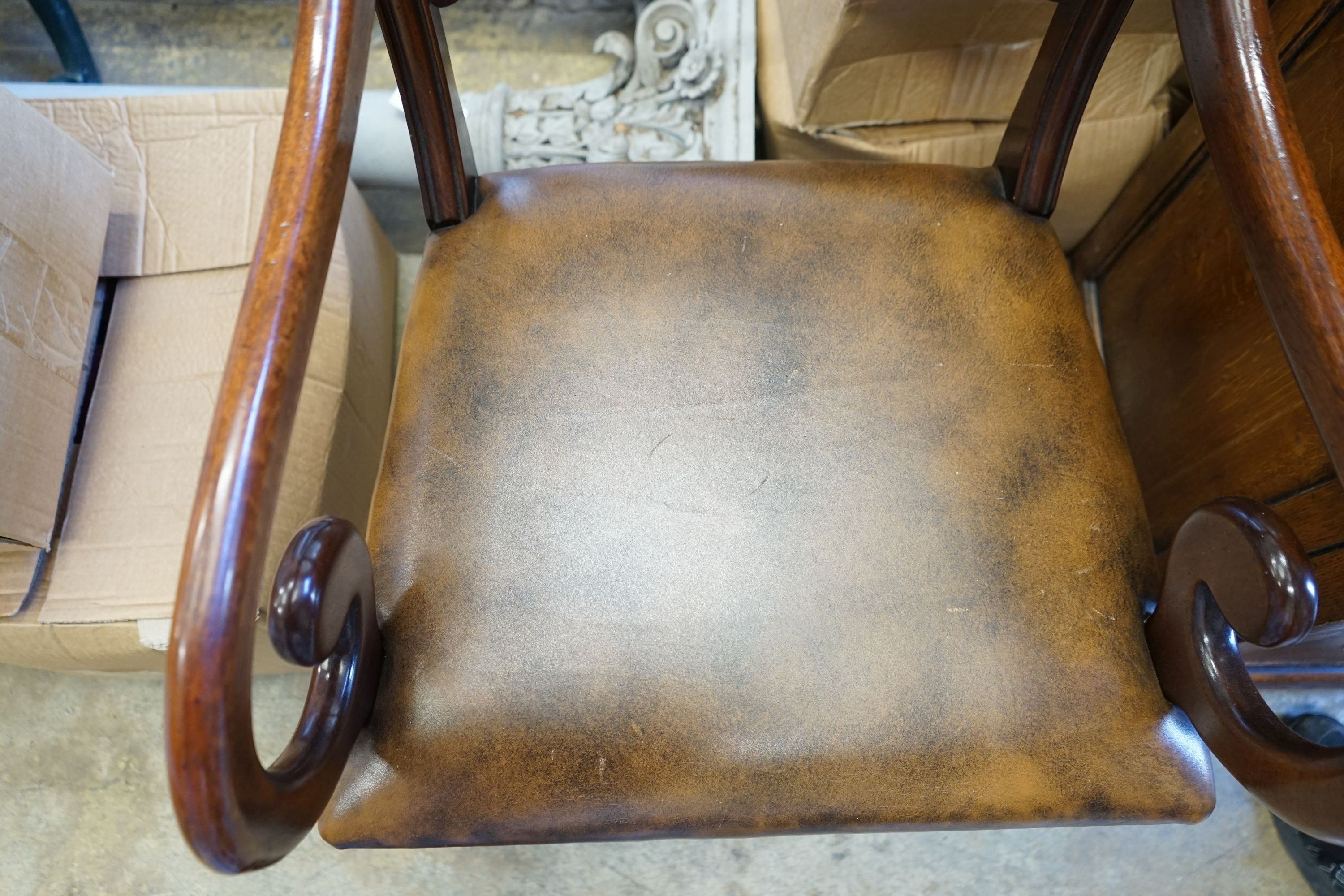 A Regency mahogany elbow chair, width 54cm, depth 46cm, height 89cm